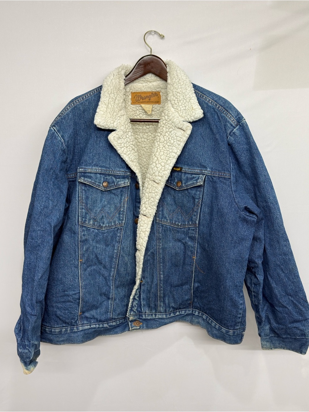 VTG  70s Wrangler  M-159 Western Coat Denim Jacket Sherpa Lined Made in USA 2XL